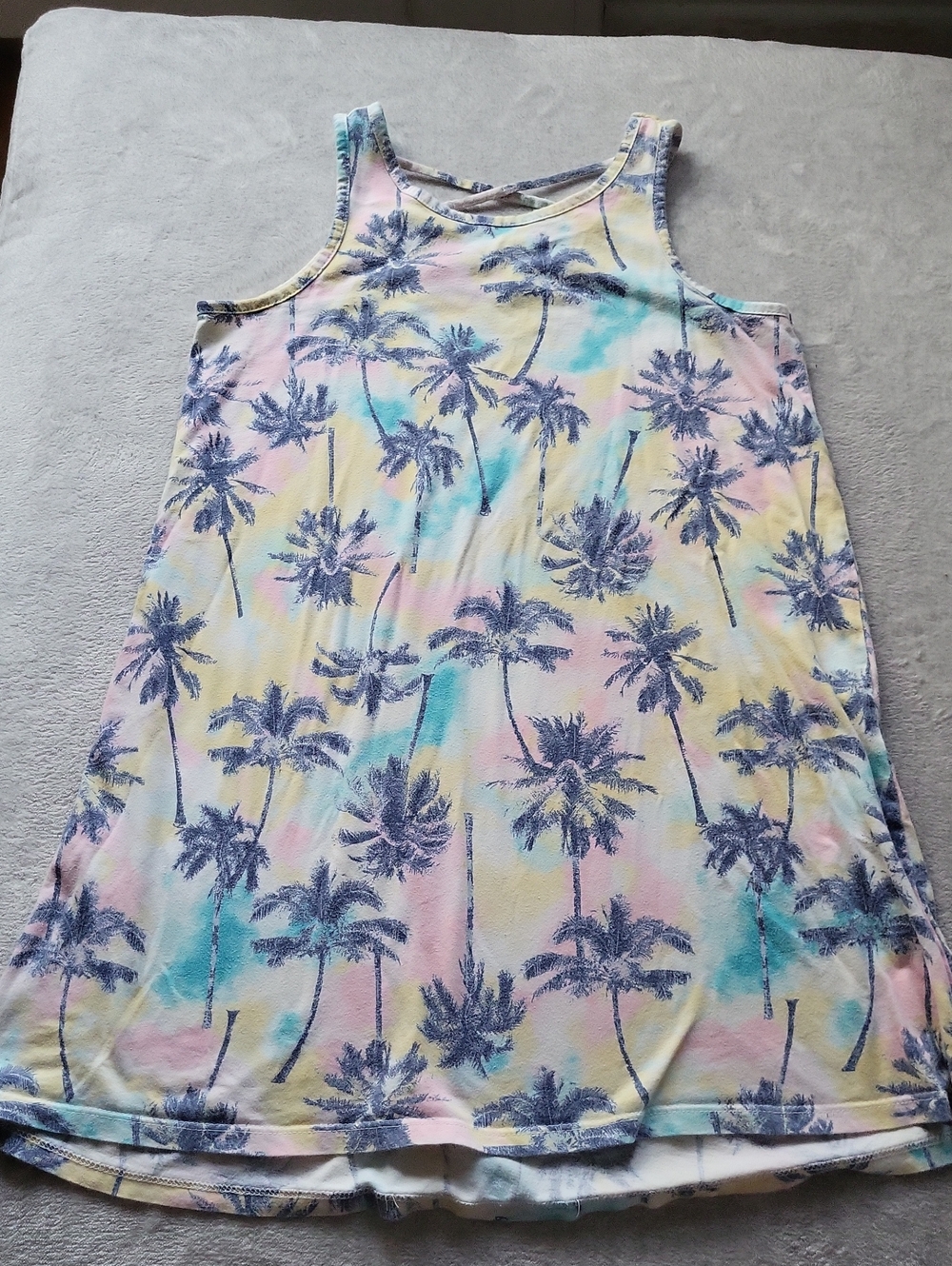 Old Navy Pastel Tie-Dye Tank Dress with Navy Palm Print